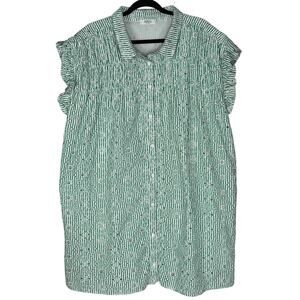 Avara Gentry Women’s Shift Shirt Dress Eyelet Kelly Green White Stripe Size 3XL